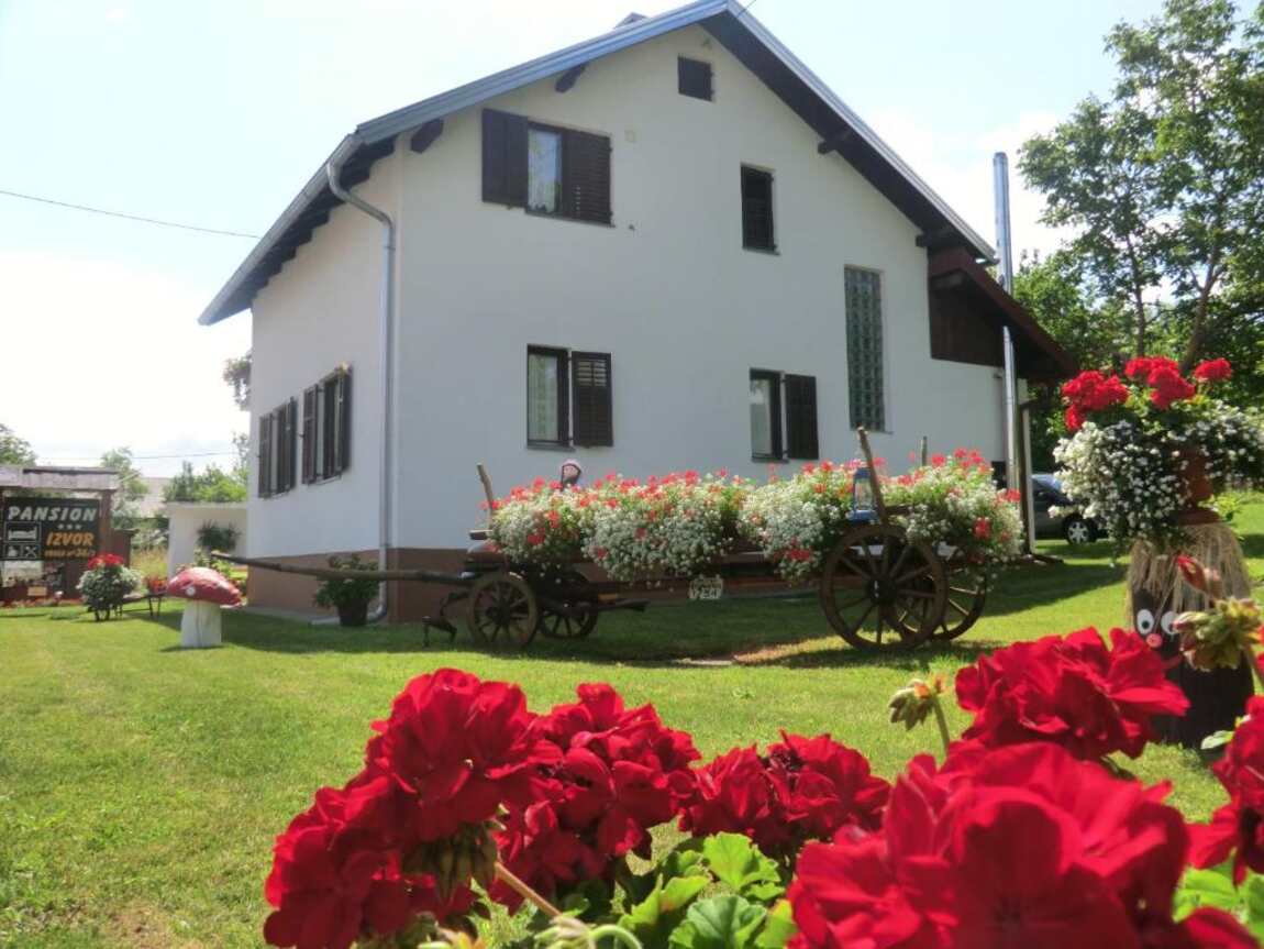 Pansion Izvor guesthouse with flowers in the garden, Korenica